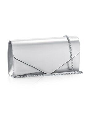 Women's Metallic Synthetic Leather Clutch Evening Bag Formal Handbag Detachable